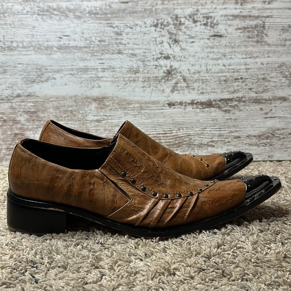 Fiesso by Aerelio Garcia Pointed Toe Metal Tip Leather Shoes Sz 10 - Picture 3 of 11